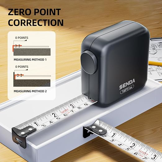 SENDA Self-Locking Tape Measure 16FT/5M, Compact Square Design Small Measuring Tape with High Rigidity, No Back Clip, Wear & Shock Resistant for Home, DIY, Industrial Use (16Ft)
