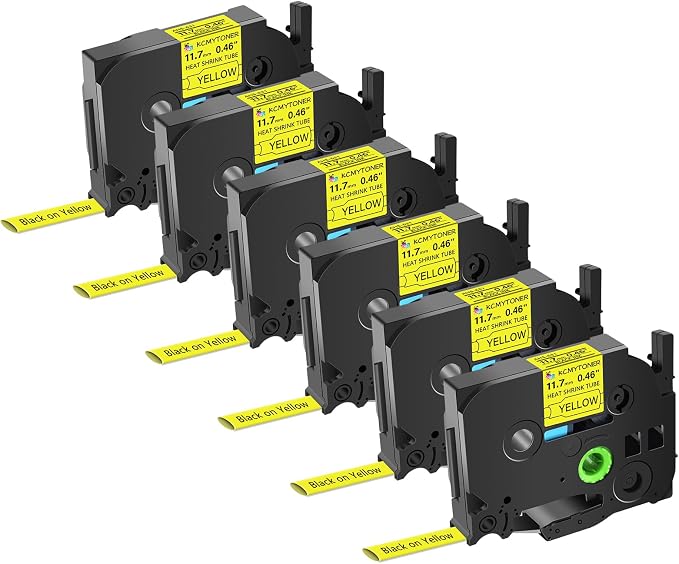 6 Pack Compatible for Brother P-Touch HSe-631 HSe631 HS-631 HS631 AHS-631 11.7mm Yellow TZe Heat Shrink Tube Label Tape for PT-E500 PT-E300 PT-H300 PT-E550W PT-P750WVP 1/2 inch x 4.9 feet