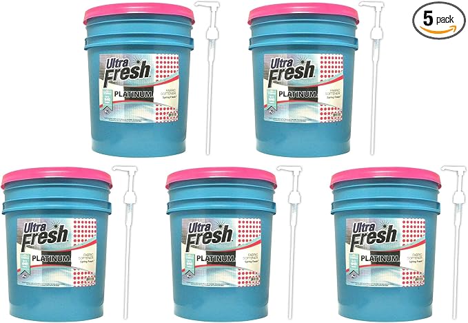 Ultra Fresh Platinum 5 Gallon Spring Fresh Scented Fabric Softener Liquid with Pump for Easy Dispensing for Up to 640 Laundry Loads (5 Pack)