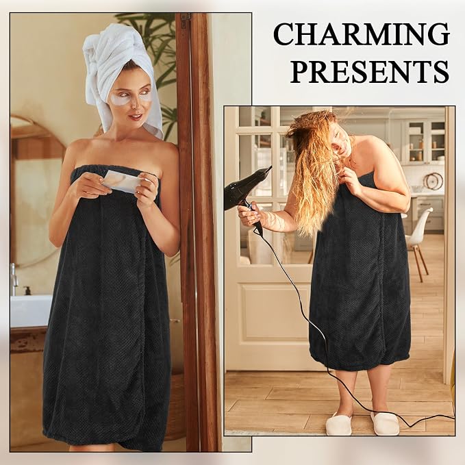 4 Pcs Towel Wrap for Women Waffle Spa Robe with Adjustable Closure Elastic Top Lightweight Wraps for Bath Shower