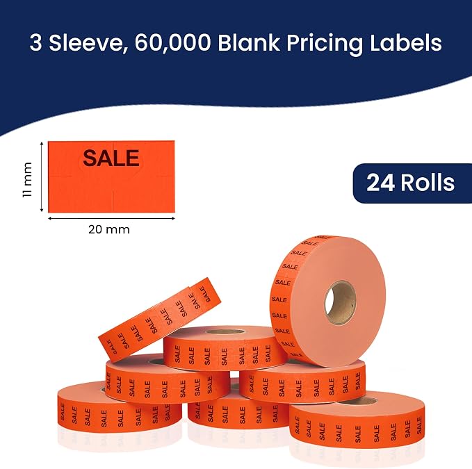 Pricing Labels for Monarch 1131 Sale Fluorescent Red - 60,000 Labels w/ 24 Rolls Value Pack, 3 Sleeves - Made in USA