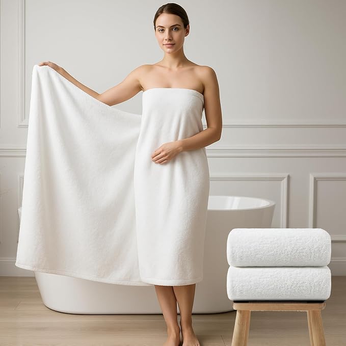 REDKISS Ultra-Plush Bath Towel Set - 900GSM Premium Thick Cotton for Bathroom & Spa, Super Absorbent Bath with No Shedding (2-Piece Bath Twoel Set for Adults, Luxury Hotel & Home Use)-White