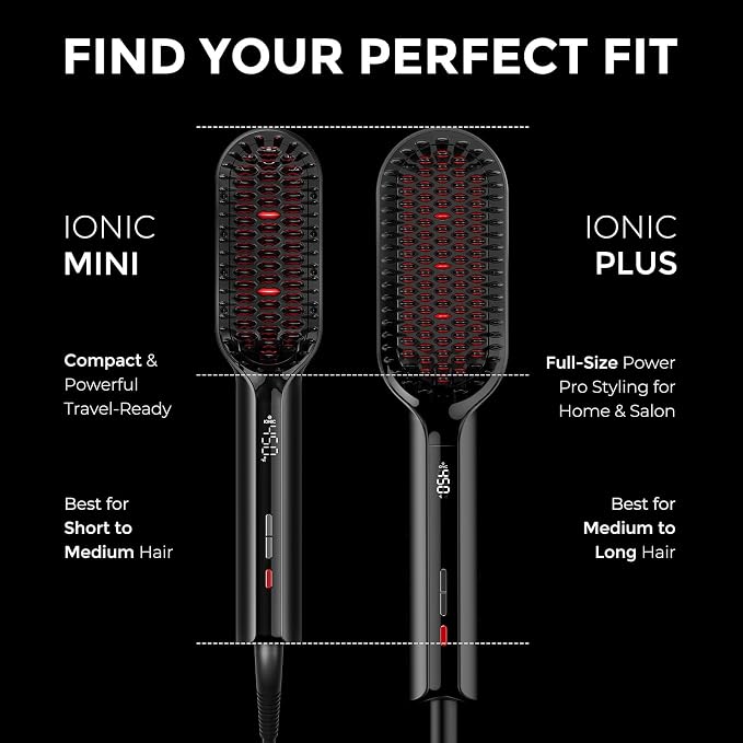 TYMO Hair Straightener Brush - Upgraded Ionic Plus Straightening Brush with Dense Bristles, 16 Temps, Dual Voltage | Ceramic Hot Comb for Women | Flat Iron for Thick Curly Hair, Black