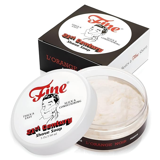 Mr. Fine 21C Men’s Shaving Soap, Builds Thick & Easy Lather, Protects From Razor Burn & Irritation, No Artificial Colors, Made In Italy, 5oz. (150ml), L'Orange Noir