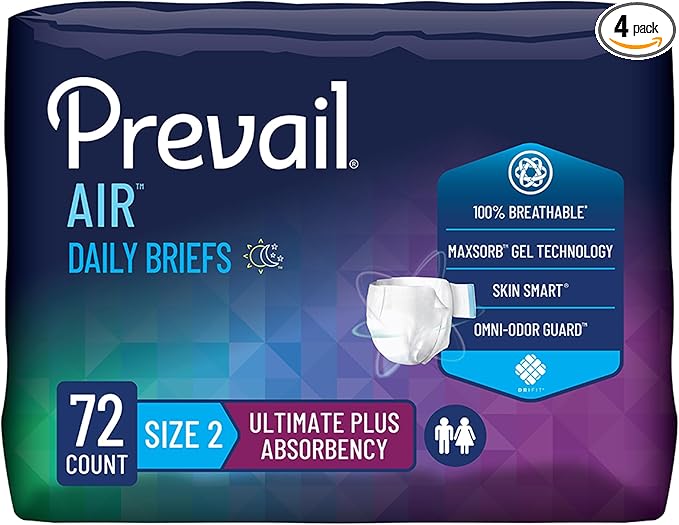 Prevail Breezers 360 Incontinence Briefs, Ultimate Absorbency, Size Two, 72 Count