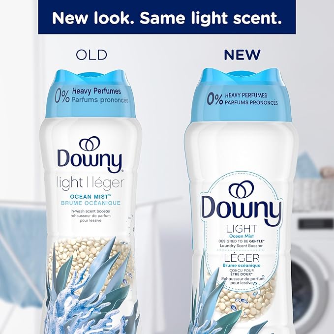 Downy Light Laundry Scent Booster Beads,Ocean Mist Scent,24 OZ,In-Wash Fabric Beads Designed To Be Gentle With A Light Boost Of-Scent,No Heavy Perfumes,(Pack of 2)