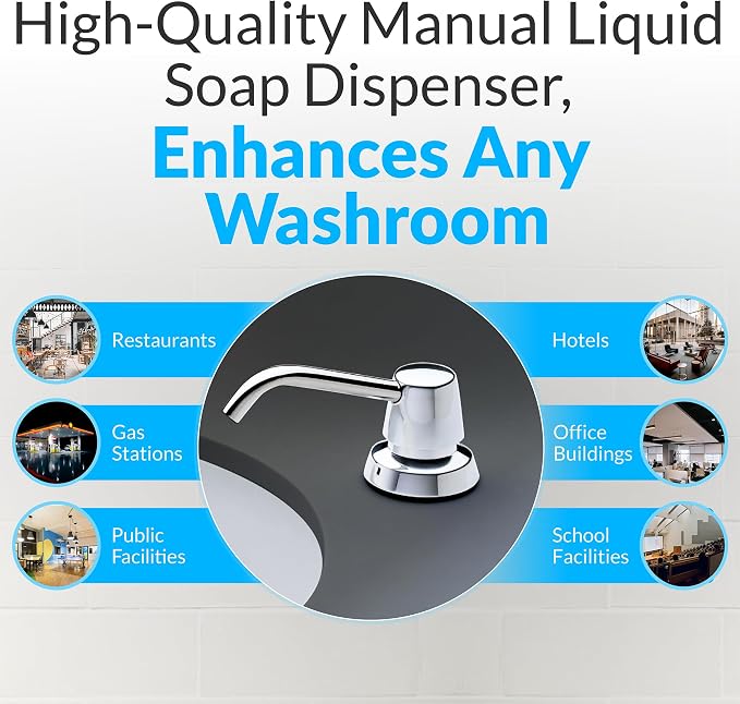 Bobrick B-822 Manual Top Fill Liquid Soap Dispenser 34 fl oz. (1L) Liquid Soap Capacity, 4- Inch Free-Turning Spout for Public Restroom Countertops, Chrome Finish