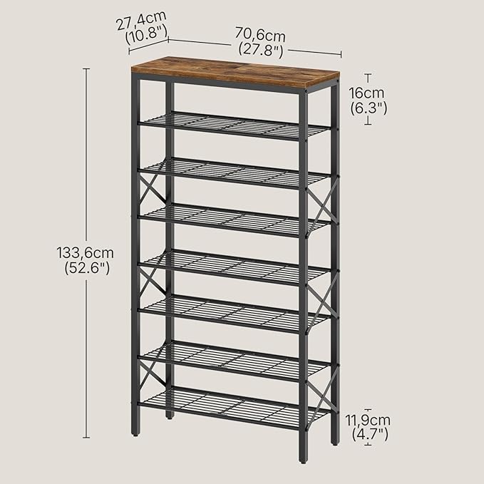 YATINEY 8 Tier Shoe Rack, Shoe Storage Organizer, Large Capacity Shoe Shelf Holds 32 Pairs of Shoes, Sturdy and Stable, for Entryway, Hallway, Closet, Dorm Room, Rustic Brown SS08BR