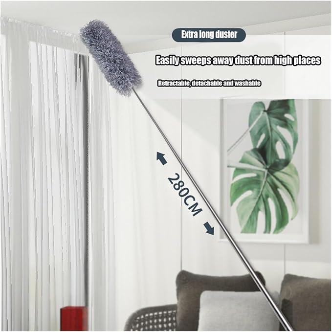 2.8M Extended Chicken Feather Duster Extendable and Curved Ceiling Cleaning Broom Home Electrostatic Dust Collector(2.8m 1PCS clothA)