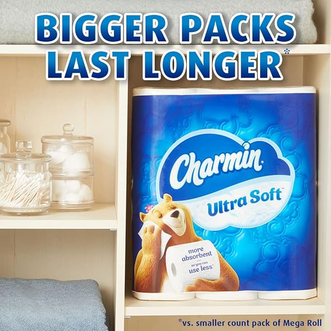 Charmin Ultra Soft Toilet Paper, 6 Super Mega Rolls = 36 Regular Rolls, 6 Count