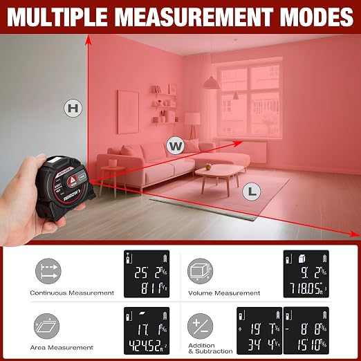 Arrow 2-in-1 Laser Tape Measure, 215Ft/65m Laser Distance Measuring Tool, 16Ft Magnetic Tape Measure Continuous Measurement, Area/Volume Calculation, NOT Digital, Gift for Dad