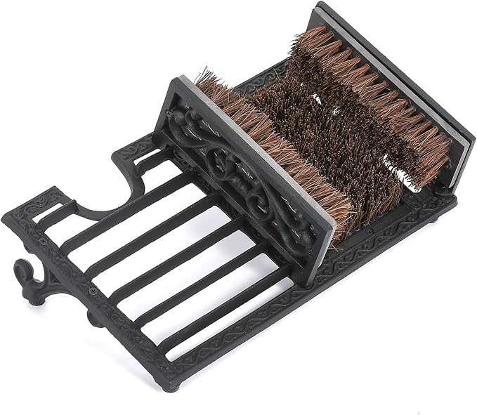 Cast Iron Boot Scrubber with Heel Remover & Brush | Black Heavy Duty Boot Scraper with Brush, Durable Outdoor Boot Cleaning Tool for Muddy Shoes for Porch Garage Entryway