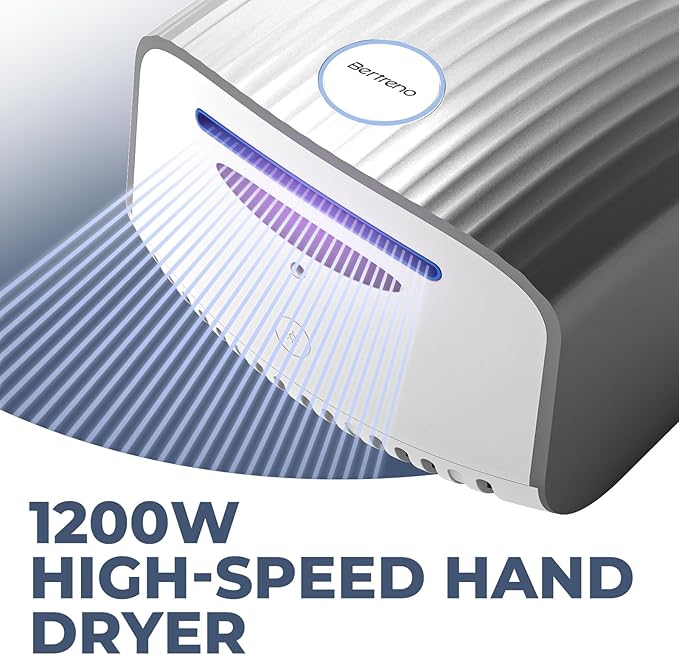 Commercial Hand Dryer Bathroom 110V Compact Electric Hand Dryers for Bathrooms Commercial High Speed Plug in Hand Dryers Home LED Work Light and Low Noise Silver