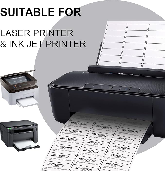 Address Labels (15,000/500 Sheets) - 1" x 2-5/8" Mailing Labels, 30 UP Shipping Sticker for Laser and Inkjet Printers