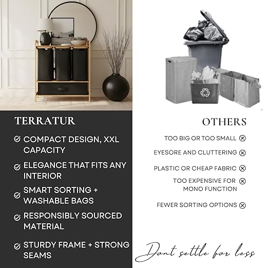 4 Section Recycling Bin for Kitchen – Dual Trash and Recycle Bins for Paper, Plastic, Cans – Indoor Bamboo Recycling Organizer – Decorative Wooden Recycle Bins for Kitchen & Office