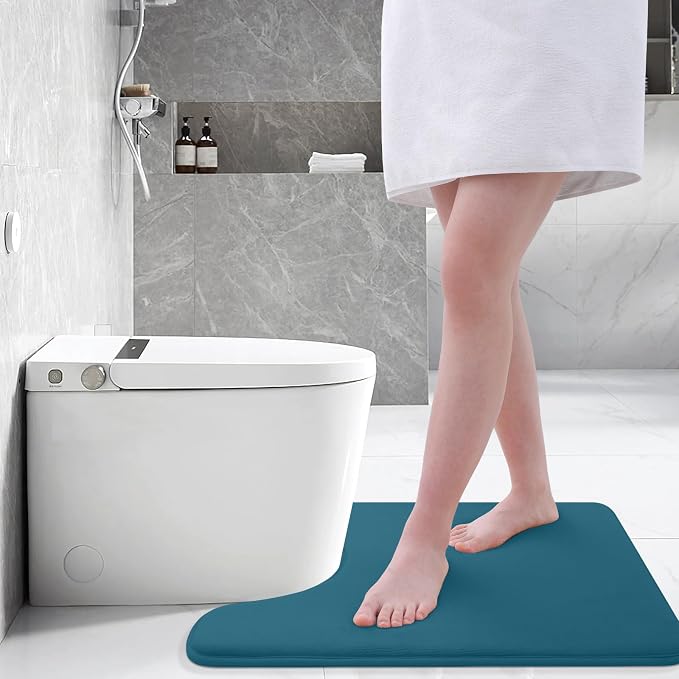 Smiry Memory Foam Toilet Rugs U-Shaped 24x20, Extra Soft Absorbent Non-Slip Contour Bathroom Rugs, Machine Washable Bath Mats for Toilet, Peacock Blue