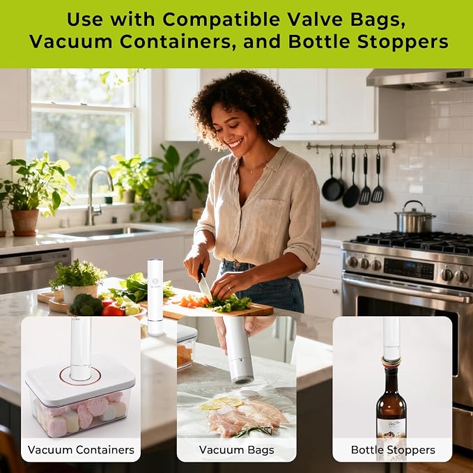Handheld Vacuum Sealer for Food with 20 Reusable Vacuum Bags | 65kpa Compact Portable Pump, USB-C Rechargeable, One-Touch Auto Stop, Food Storage, Meal Prep, Freezer And Sous Vide