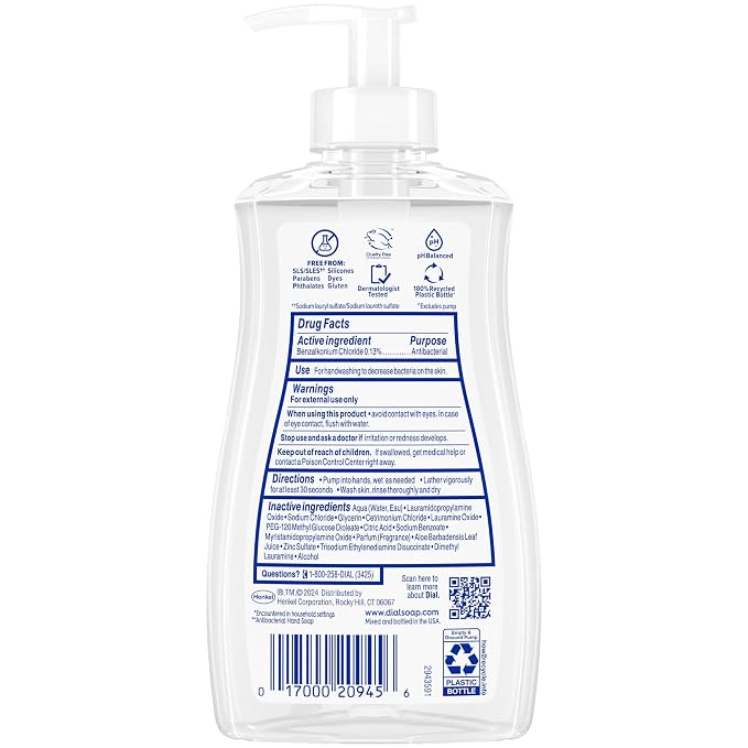Dial Antibacterial Defense Liquid Hand Soap + Aloe, Aloe Scent, 11 Fl Oz (Pack of 12), Dermatologist-Tested Hand Wash, Gentle Formula