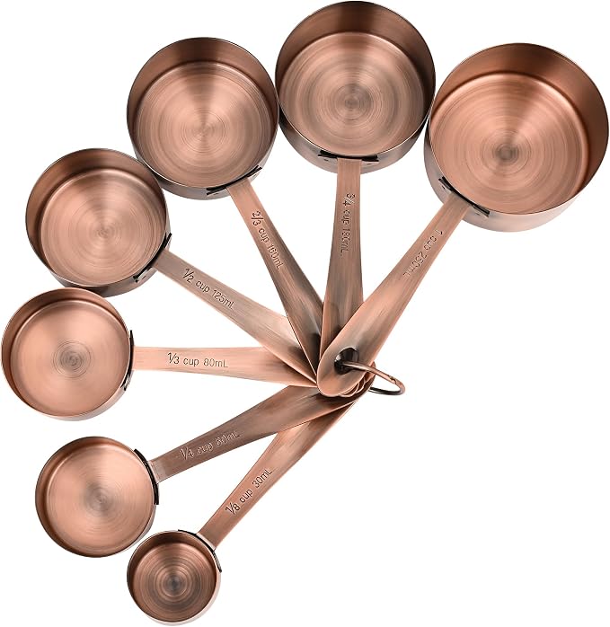 Measuring Cups and Spoons Set, Copper Measuring Cups and Spoons Set 17, Stainless Steel Metal 7 Measuring Cups and 9 Measuring Spoons with 1 Leveler for Kitchen & Baking