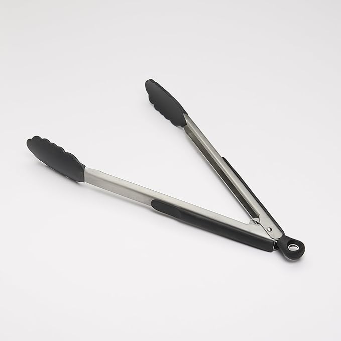 OXO Good Grips 12-Inch Tongs with Silicone Head & Good Grips Silicone Flexible Tongs Stainless,Black,