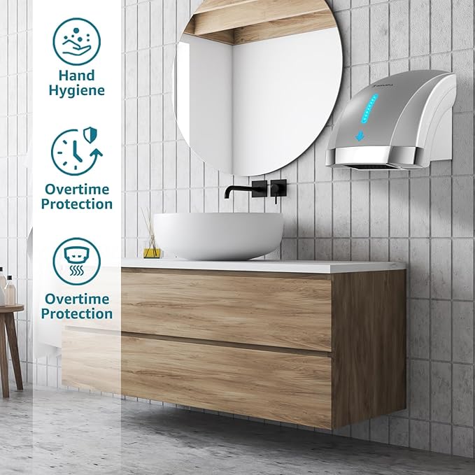 modunful 2-Pack Hand Dryers for Bathrooms Commercial - 1600W Wall-Mounted, Automatic Hand Dryer 40dB Ultra Quiet for High-Traffic Bathrooms Hotel/Station/Office, ABS Housing with Warm/Cool Air