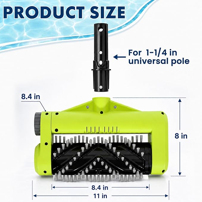 Sepetrel Electric Pool Brush Head, Cordless Motorized Pool Scrubber for Inground & Above Ground Pools, IPX8 Waterproof Shaftless Magnetic Drive Roller Brush for Waterline & Wall Cleaning