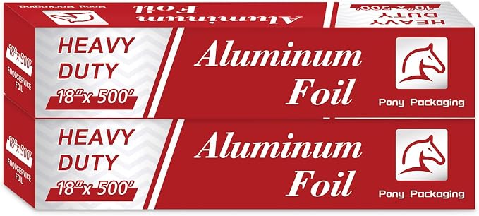 2 Count Heavy Duty Aluminum Foil Roll for Food 18 Inches 500 FT Heavy Duty Food Safe Foil Wrap Pony Package