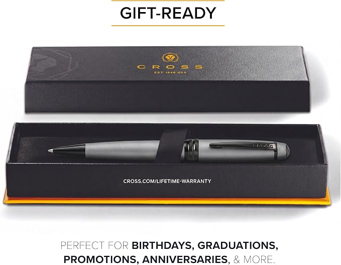 Cross Bailey Matte Gray Lacquer Ballpoint Pen - Refillable Pen for Long-Lasting Use - Smooth Writing - Comfortable Grip - Stylish Distinctive Look - Black Ink - Corporate Gifts