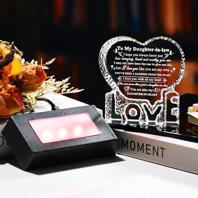 YWHL Daughter In Law Birthday Gifts with Colorful Base, Crystal Keepsake Mothers Day Wedding Gifts for Daughter in Law from Mother in Law