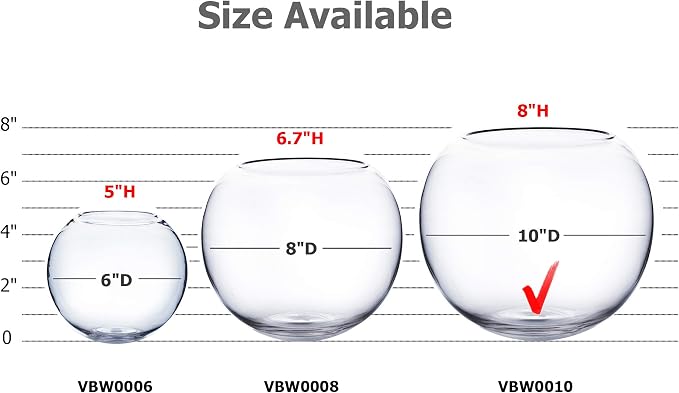 WGV Bowl Glass Vase, Diameter 10", Height 8", Open Width 6", (Multiple Sizes Choices) Clear Bubble Planter Terrarium Fish Bowl for Wedding Event Home Decor, 1 Piece (VBW0010)