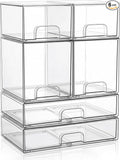 Clear Stackable Storage Drawers: Baby Bottle Storage Organizer, Acrylic Bottles Station Organizer Container for Countertop, Vanity, Bathroom, Cabinet Organization - 6 Pack