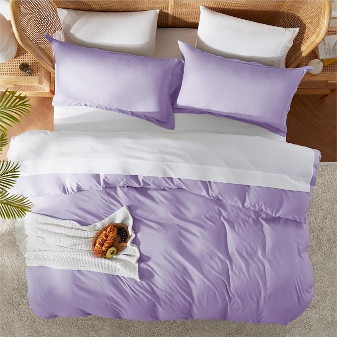Nestl Lavender Duvet Cover Full Size - Soft Double Brushed Full Size Duvet Cover Set, 3 Piece, with Button Closure, 1 Duvet Cover 80x90 inches and 2 Pillow Shams