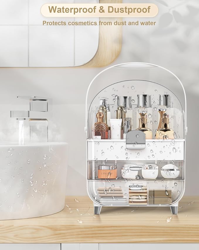Makeup Organizer Countertop, Skincare Holder Bathroom Counter Organizer, Storage Box Cosmetic Display Cases, Teen Girl Gifts Make up Organizers (Sliver/Brush)