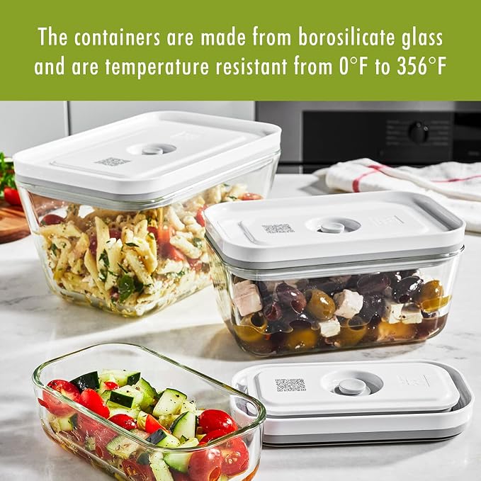 ZWILLING Fresh & Save 2-Piece Small Glass Vacuum Sealer Food Storage Containers with Airtight Lids