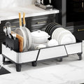 Urackify Large Expandable Dish Drying Rack for Kitchen Counter, Black | Triple Extendable 16.5"-24.2", Stainless Steel Anti-Rust Dish Drainers with Cutlery & Cup Holders for RV, Appartment,