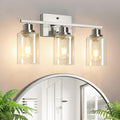 Ascher Bathroom Light Fixtures, 3-Light Vanity Light Over Mirror, Brushed Nickel Wall Sconces with Clear Glass Shades, Wall Lamp for Living Room Bedroom, E26 Base(Bulbs Not Included)