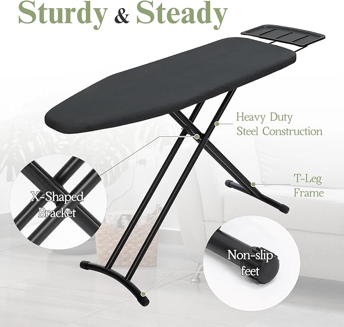 Ironing Board 48x15 Wide Heavy Duty Full Size Iron Board | BlissBoard Sturdy Frame With Ultra Thick Padding, Heat-Resistant Cover, Height-Adjustable