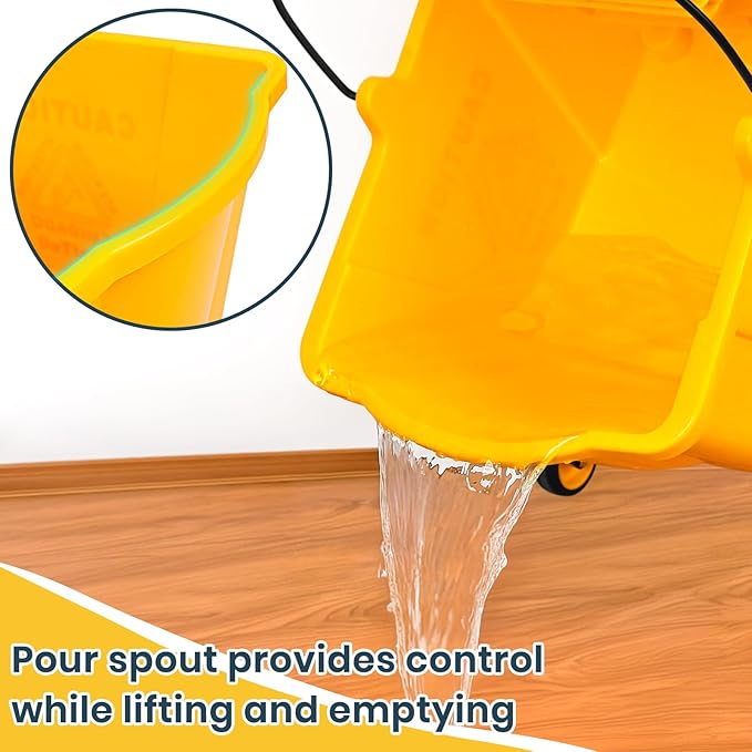 35 Qt Commercial Mop Bucket with Side Press Wringer on Wheels, Industrial Mop and Bucket Set with 6 Heavy Duty Mop Heads, Rectangular Janitorial Supplies for Restaurant, Hotel, School, Office & Home