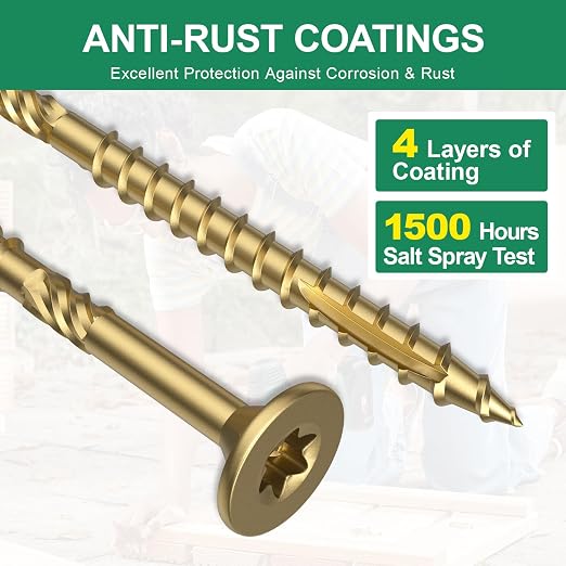 #10 x 3” Deck Screws, 1000Pcs Star Drive Wood Screws | Rust Resistant Timber Screws for Timber/Log/Landscaping Wood, T25 Star Bit Included, Gold
