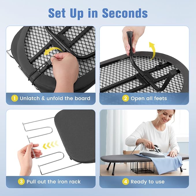 Tabletop Ironing Board, Foldable Small Ironing Board with Iron Holder Portable Mini Iron Board for Small Spaces Compact Table top Small Ironing Table for Dorms, Aprtment, RVs, Travel, 32"x12"