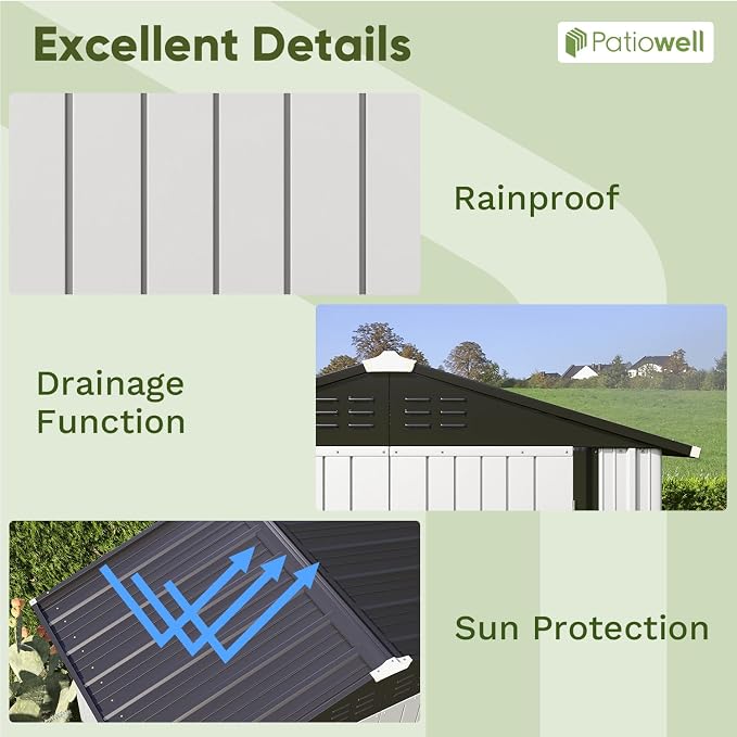 Patiowell 6x4 FT Outdoor Storage Shed, White | Garden Tool Storage Shed, Sloping Roof, Double Lockable Door, For Garden Backyard Patio Lawn