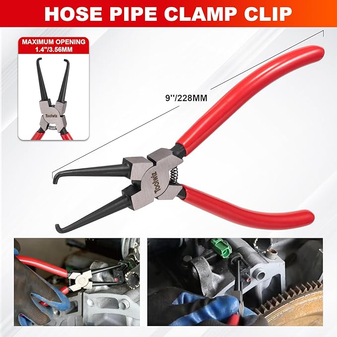 Toolwiz 6 pcs Fuel Line Pliers Set, Hose Clamp Plier, Panel Removal Tool, Hose Removal Plier, 30 Degree Push Pin Pliers, 2 pc 9" Electrical Disconnect Tool for Automotive Repair with Storage Bag