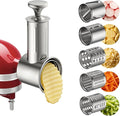 5-in-1 Stainless Steel Slicer Shredder Attachment Compatible with KitchenAid Stand Mixers, Cheese Grater Attachment, Vegetable Shredder, Salad Maker with 5 Cutting Blades, Dishwasher Safe