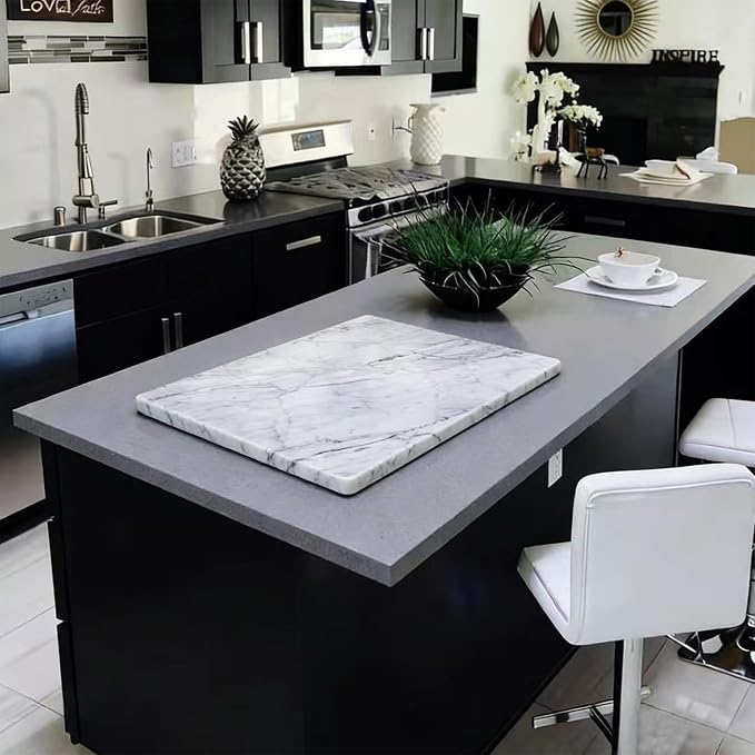 White Carrara Marble Cutting Board for Kitchen, 24 x 20 Inch Extra Large Marble Pastry Slab, Carrara White Stone Cutting Board for Dough Kneading, Baking, Rolling, Cheese
