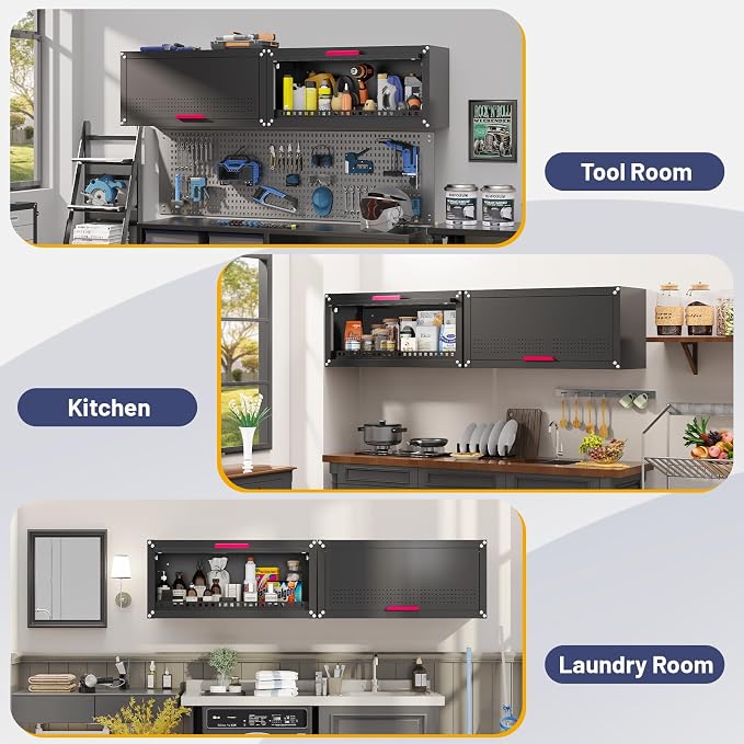Eltean 31.5" Metal Wall Cabinet,Garage Wall Cabinet with Up-Flip Door,Wall Mounted Garage Cabinets with Handle,Floating Tool Cabinet for Garage,Basement,Warehouse