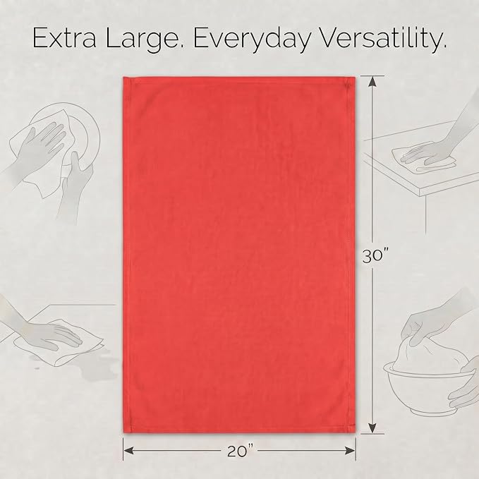 Urban Villa Kitchen Towels Cotton Dish Towels 20”x30” (Set of 6) Red