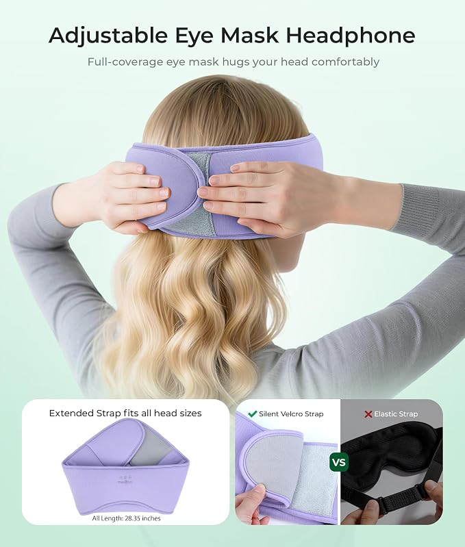MUSICOZY Sleep Headphones Eye Mask Bluetooth 5.4, Bamboo Cotton Full Coverage Headphones Headband for Side Sleepers, Wireless Earphones with Speaker Sleep Music Earbuds for Men Women (Lavender Purple)