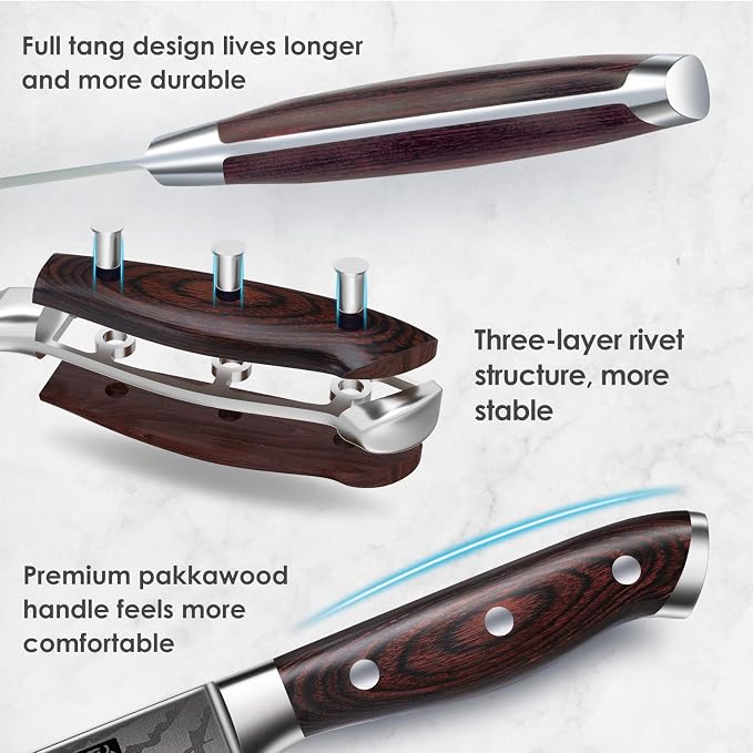 SHAN ZU Japanese Chef Knife Set 5 PCS, High Carbon Stainless Steel | Ultra Sharp Kitchen Knives for cooking, Professional Chef Knife Set with Ergonomic Pakkawood Handle