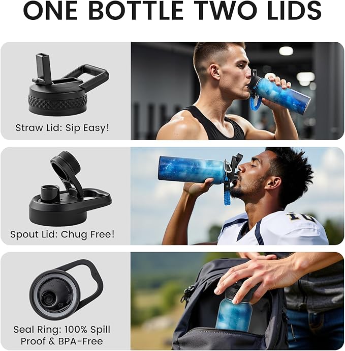 RAYMYLO Insulated Water Bottle 40 oz, Triple Wall Vacuum Stainless Steel (Cold for 36Hrs, Hot for 18Hrs), Leak Proof & Non-BPA, Modern Water Flask Jug with Paracord Handle & Straw Spout Lids