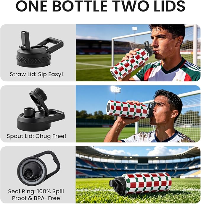 RAYMYLO 2026 Soccer Biggest Event Edition Insulated Water Bottle 40 oz, Nation Flag Design, Best Souvenir & Gift for World Soccer Lover, Vacuum Stainless Steel (Cold for 36Hrs), Leak Proof & Non-BPA
